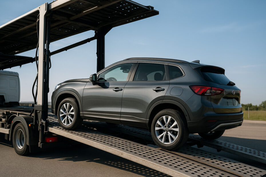 Professional auto transport truck carrying vehicles: Boost your auto transport business with effective SEO, local keyword optimization, and social media engagement